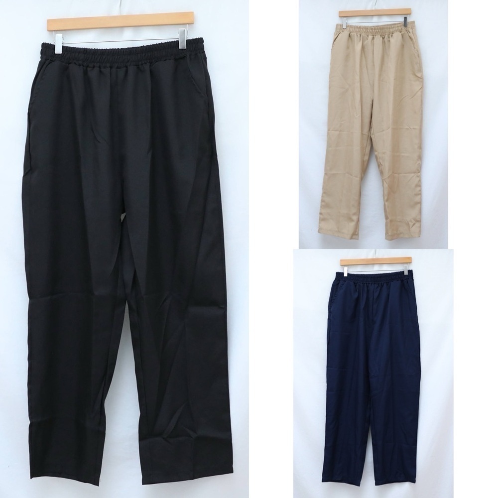SET of 3 pants stretch waist straight leg plus size casual black navy blue beige